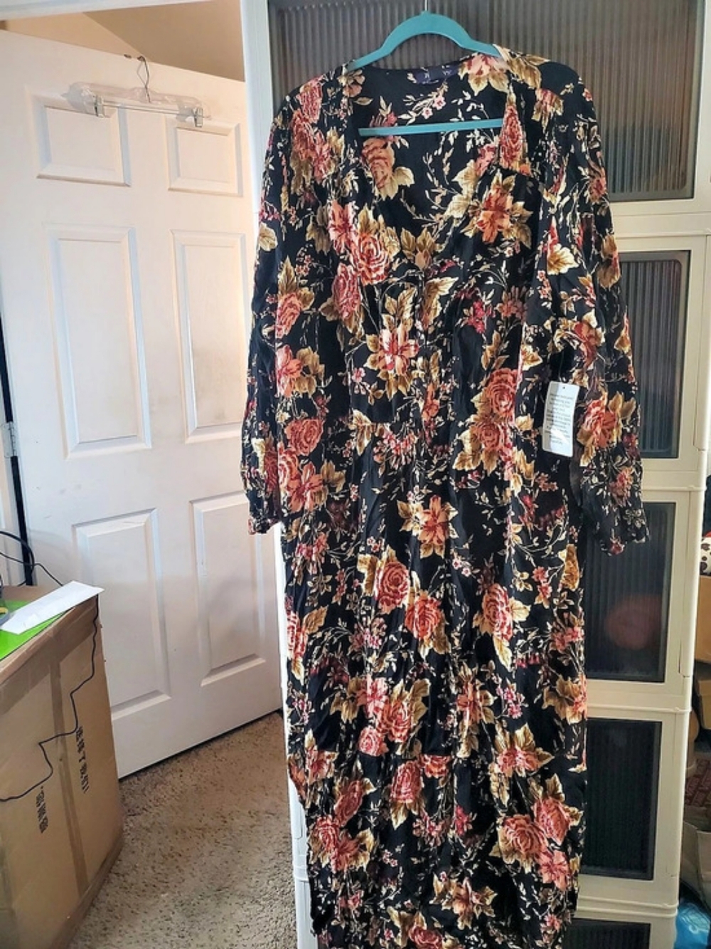 Roaman's Floral Maxi Dress Black Multicolor Size 26/28 (2X) NWT